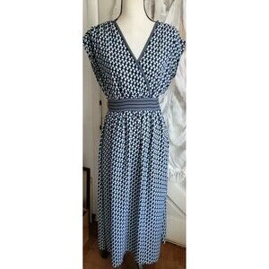 Max Studio Faux Wrap Dress Womens Small Midi A line Floral Blue Lightweight
